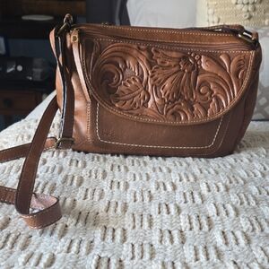 Brown Leather Like Crossbody Bag